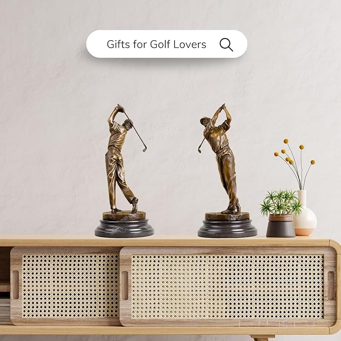 13.2" Bronze Golfer Statue, Golf Figurines Bronze Statues and Sculptures Handmade Art Collectible for Home Office Decor