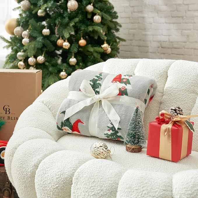 Cozy Bliss Gnome Throw Blanket Christmas Blanket Warm Plush Throw Blanket,Ultra Soft Cozy Blanket for Couch,Sofa and Bed(Xmas Gnome in Truck,50"x60")