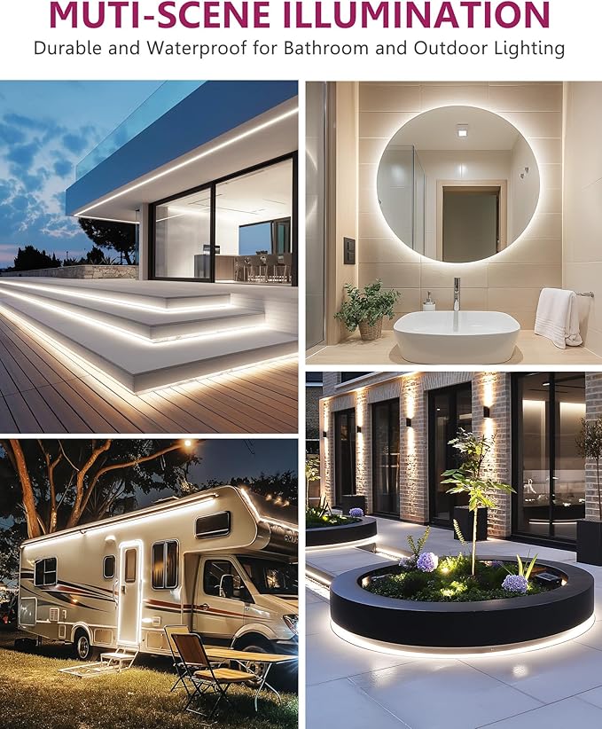 EMITEVER COB LED Strip Lights Waterproof IP67, 4000K Neutral White Outdoor 24V Dimmable Silicone Tape Lighting 16.4ft High Density, 300+LM/ft, 2400LEDs,3W/ft, UL Listed (Power Supply Not Included)