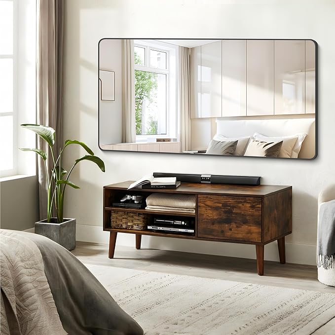 FORBATH Bathroom Mirror 30" X 60",Large Rectangular Wall Mirror, Black Metal Framed Rounded Corner Wall Mounted Mirror for Bathroom Bedroom Entryway Decor(Horizontal/Vertical)