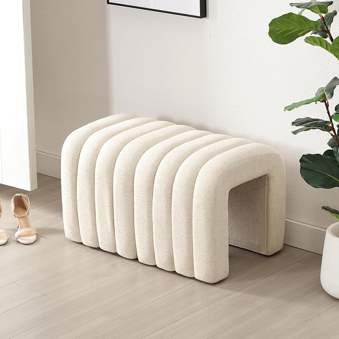Multi-Functional Ottoman Stool Set of 2, Footrest for Couch, Modern Vanity Stool for Make-up Room, Living Room and Entryway, Small Cute Footstool (Beige Linen)