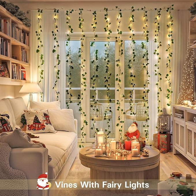 JMEXSUSS Vines Lights for Bedroom, 9.8ft x 9.8ft with Remote, 300 LED Fairy Lights with Vines, Artificial Ivy Curtain Light for Wall Dorm Wedding Indoor Decor