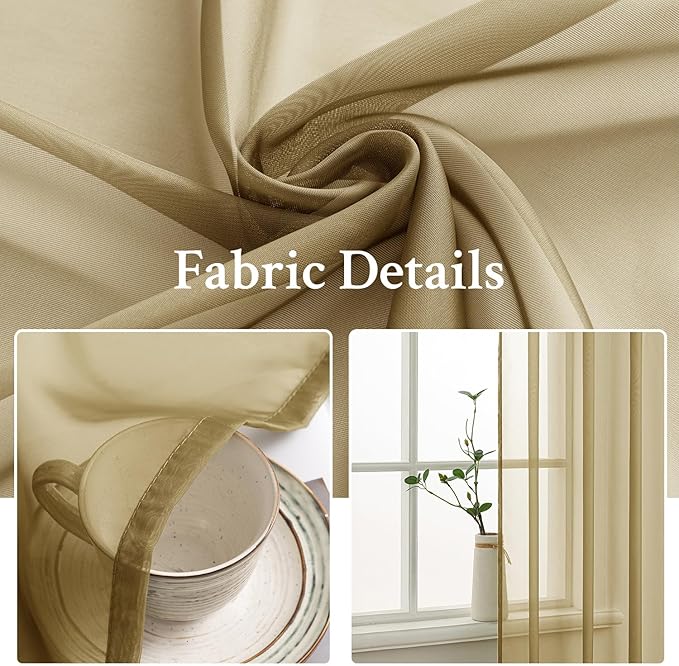 MIULEE 2 Panels Solid Color Sheer Window Curtains Elegant Window Voile Panels/Drapes/Treatment for Bedroom Living Room (54X63 Inches Dark Gold)