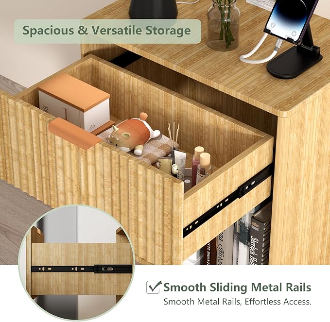 Mid Century Modern Nightstand - Single Drawer Wood Frame Bedside Table with USB Ports & Charging Outlets, Easy Assembly End Table for Bedroom