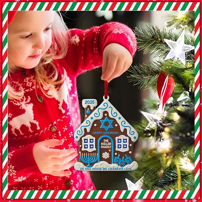 House Warming Gifts New Home Ornament 2025 - Hanukkah Ornaments, Hanukkah Gingerbread House Jewish Ornaments, Custom Family Christmas Ornament for Tree
