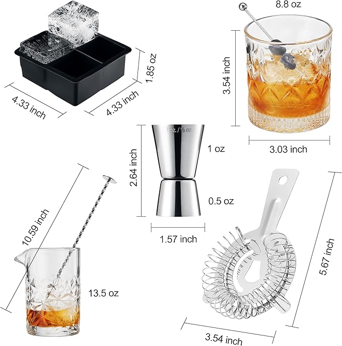 13-Piece Cocktail Shaker Set Bartender Kit+Bitters - Bar Mixing Stir Set with Whiskey Glass, Strainer, Jigger, Garnish Picks, Recipe Cards - Cocktails, Martinis, Manhattans & More