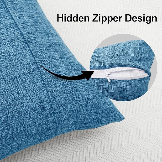 JIUZHEN 20x20 Inch Light Blue Faux Linen Pillow Covers Set of 2, Coastal Farmhouse Cushion Covers for Bedroom Sofa, Washed Texture Zipper Closure