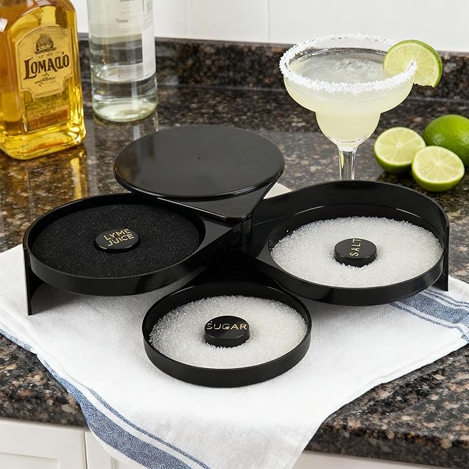 2 Pack Glass Rimming Station with 4-Swing Out Trays,Bar Glass Rimmer for Margarita and Cocktail, Bartender Tool,Salt Box Spice Container