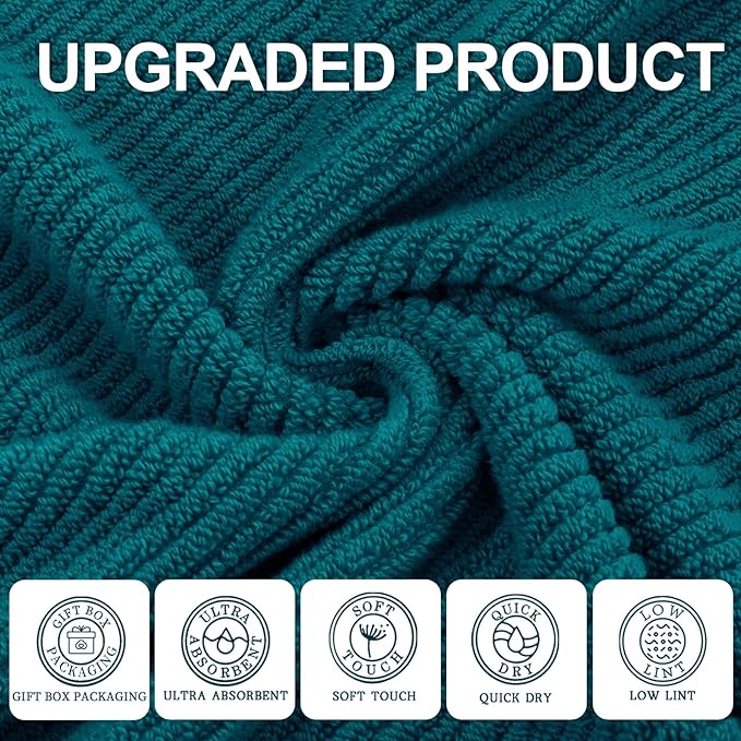 VOOVA & MOVAS Bathroom Hand Towels - 4PC Large 18" x 28", 100% Cotton | Lightweight | Thick | Quick Dry | Soft | Absorbent, Hand Towels for Showering, Bathroom Essentials, Deep Turquoise