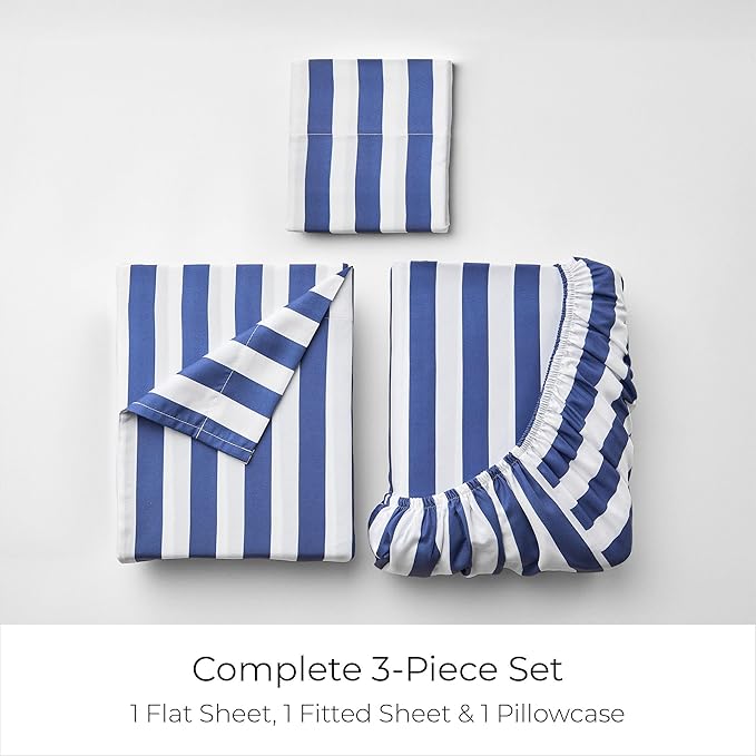 Mellanni Twin XL Sheets Set - 3 PC Iconic Collection Bedding - Hotel Luxury, Soft, Cooling Bed Sheets - Wrinkle, Fade, Stain Resistant (Twin Extra Long, Oxford Stripe Blue Nova)