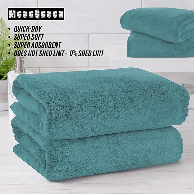 MOONQUEEN 6 Pack Premium Bath Towel Set - Quick Drying - Microfiber Coral Velvet Highly Absorbent Towels - Multipurpose Use as Bath Fitness, Bathroom, Shower, Sports, Yoga Towel (Teal)