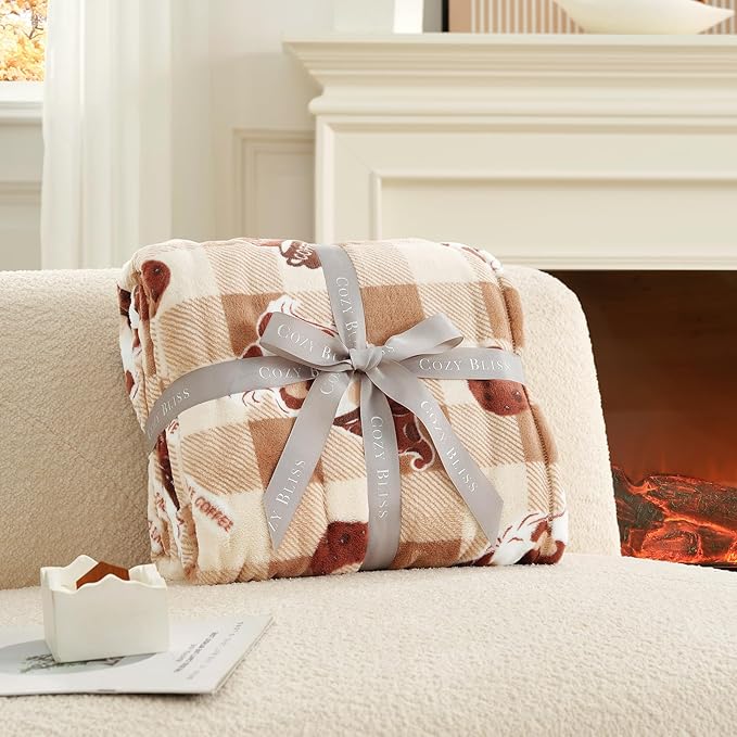 Cozy Bliss Coffee Gnome Throw Blanket - Warm MilkyPlush™ Throw Blankets,Ultra Soft Cozy Blankets for Couch,Sofa and Bed,Brown,50X60inches