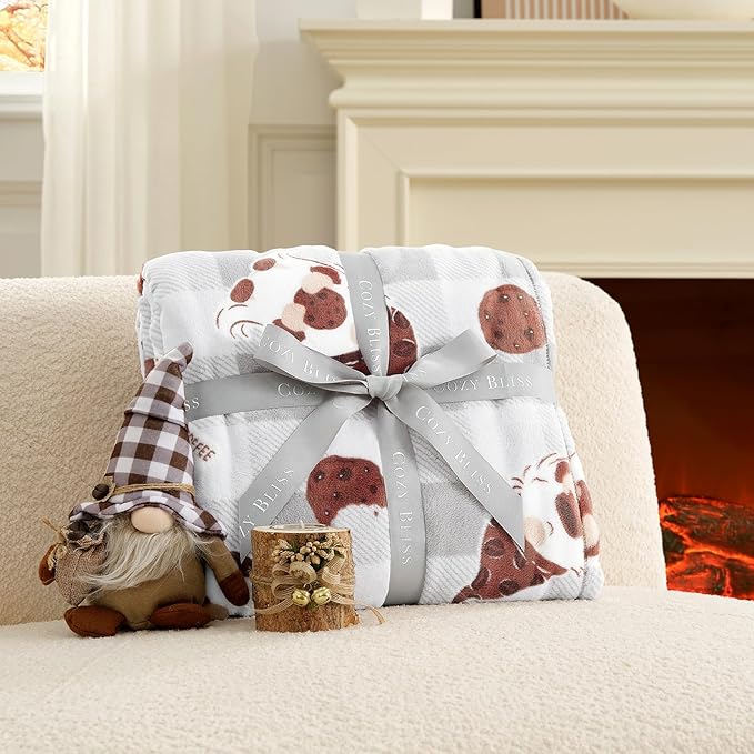 Cozy Bliss Gnome Coffee Throw Blanket - Warm MilkyPlush™ Throw Blankets,Ultra Soft Cozy Blankets for Couch,Sofa and Bed,Grey,50X60inches