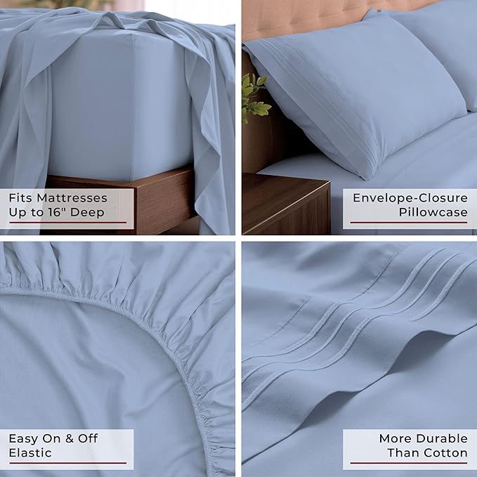 Mellanni California King Sheets Set - 4 PC Iconic Collection Bedding - Hotel Luxury, Extra Soft, Cooling Bed Sheets - Wrinkle, Fade, Stain Resistant (Cal King, Sky Blue)