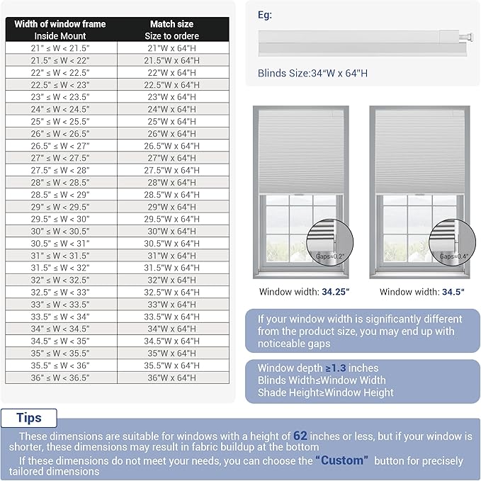 No Drill No Tools Cellular Shades Top Down Bottom Up Blackout Blinds for Windows Cordless Honeycomb Window Shades Easy to Install for Home,Blackout-Grey,33" W x 48" H