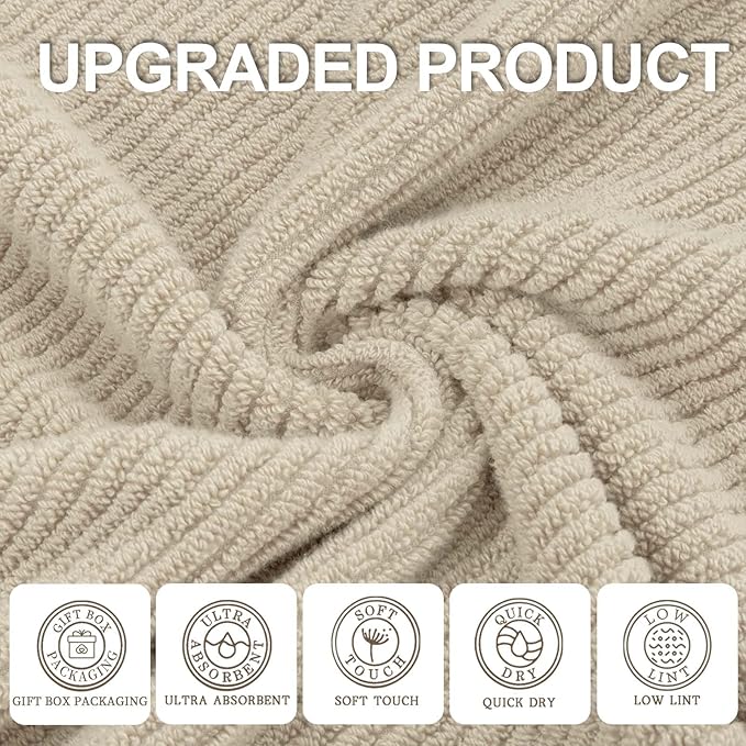 VOOVA & MOVAS Taupe Hand Towels for Bathroom, Large 18"x28" | 100% Cotton | Lightweight | Thick | Quick Dry | Soft | Absorb, Beige Bath Hand Towels Set of 4, Bathroom Essentials, Tan