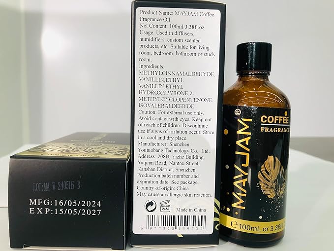 MAYJAM 100ML/3.38FL.OZ Coffee Fragrance Oils with Glass Dropper, Essential Oils for Diffusers for Home, Long Lasting Scented Oils for Diffusers Soap Candle Making