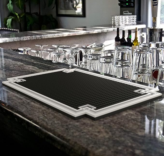 Highball & Chaser Premium Diamond Bar Mat 18in x 12in 1cm Thick Durable and Stylish Service Bar Mat for Spills, Coffee, Bars, Restaurants, Counter Top Dish Drying Mat, Glass Drying Mat, Black