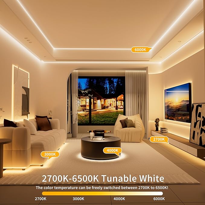 PAUTIX 5V USB CCT Tunable COB LED Strip Light 6.56ft/2m 1280LEDs 1200lm 2700K-6500K Dimmable CRI85+ with RF Remote TV Backlight,Flexible Under Cabinet Tape Light for Bedroom,Kitchen,Home DIY Lighting