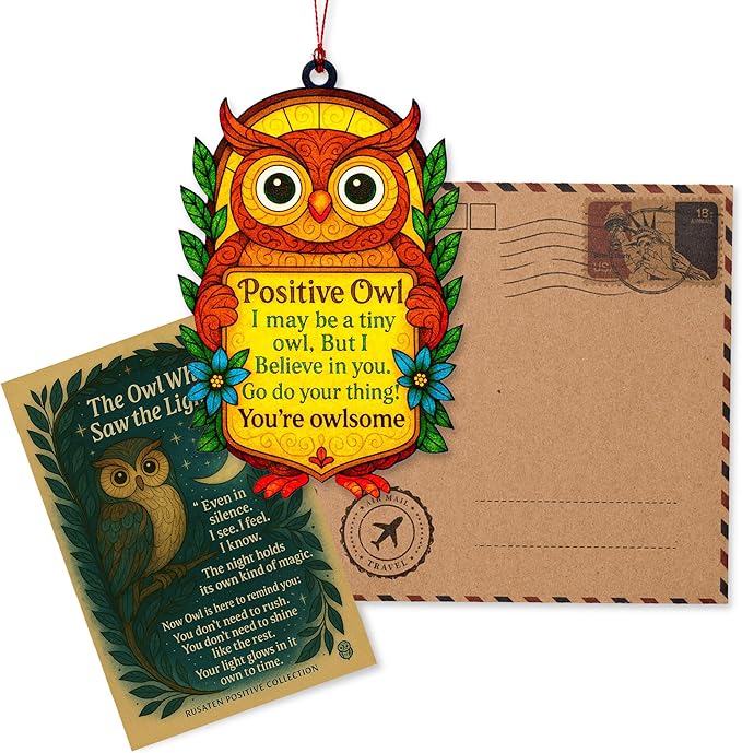 Owl Gifts for Women, owl Christmas Ornaments, Inspirational Suncatcher with Positive Message, Christmas Ornament 2025, Suncatcher Effect Stained Glass Window Hanging, car Hanging Accessories