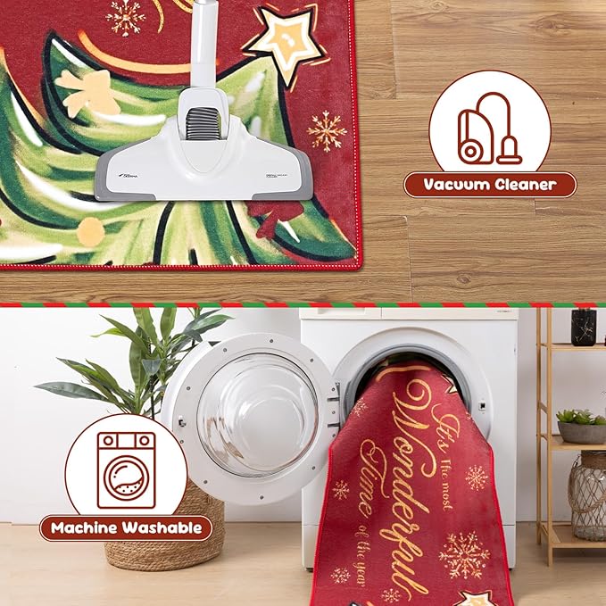 Yamaziot Christmas Kitchen Rugs Sets of 3, Non Slip Kitchen Mats for Floor with Rubber Backing, Holiday Christmas Trees Snowflake Runner Rug Decor Home Decorations for Kitchen, Laundry Room, Hallway