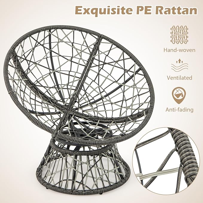 RELAX4LIFE Swivel Wicker Papasan Chair - 360° Rotatable Comfy Circle Chairs with Cushion and Frame for Indoor & Outdoor, Oversized Lazy Lounge Reading Chair for Bedroom, Living Room, Balcony, Patio