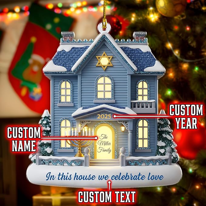 Personalized Hanukkah Ornaments for Tree - Custom 2D Family Christmas Ornaments, Merry Chrismukkah Jewish and Christian Gift, House Warming Gifts New Home Ornament 2025
