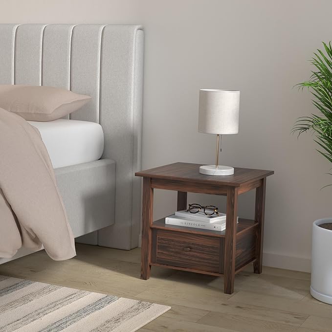 SIMPLIHOME Warm Shaker SOLID WOOD 20 inch Wide Rectangle Transitional End Table in Distressed Charcoal Brown for the Living Room and Bedroom