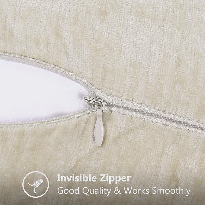 decorUhome Chenille Soft Throw Pillow Covers 16x16 Set of 2, Farmhouse Velvet Neutral Decorative Euro Pillow Covers with Stitched Edge for Couch Sofa Bed Home Decor, Beige