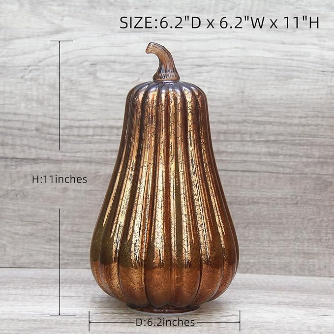 Mercury Glass Pumpkin Lights with Timer, Battery Operated Led Pumpkin Lights for Halloween Fall,Thanksgiving Rustic Decor (Coffee Common, 11")