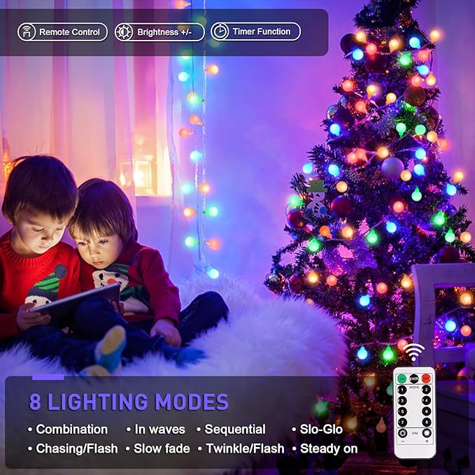 JMEXSUSS 100 LED Battery Operated Christmas Lights Indoor Outdoor Waterproof, 33ft Battery Powered Globe String Lights with Remote, Fairy Lights for Bedroom Party Christmas Decoration (Multi-Color)