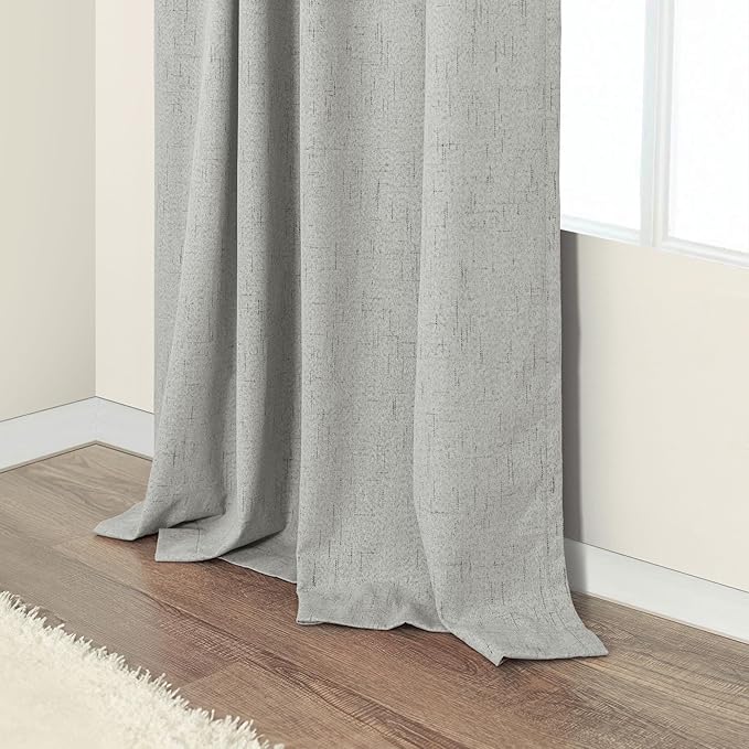 102 Inch Long Curtains Blackout Linen Cotton Textured Black Out Curtains Energy Saving Curtain for Kids Bedroom Living Room Farmhouse Boho Rustic Drapes 102 Length 2 Panel Sets Light Grey Pale Gray