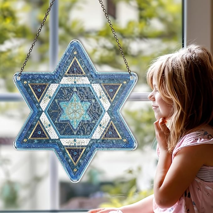 Star of David Suncatchers for Windows - Jewish Ornaments, Personalized Hanukkah Ornaments for Tree, Christmas Stained Glass Suncatcher, Hanukkah Gifts for Women Men