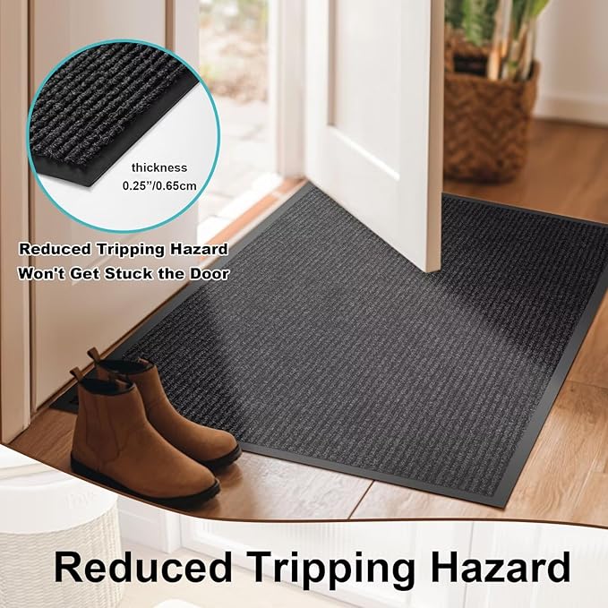 Commercial Grade Front Door Mat 4′ x 44′Customized Sizes,Heavy Duty Waterproof All Weather Doormat for Entrance, Rubber Backing Low Profile Indoor Outdoor Mats,Brush Floor Mats for High Traffic Area
