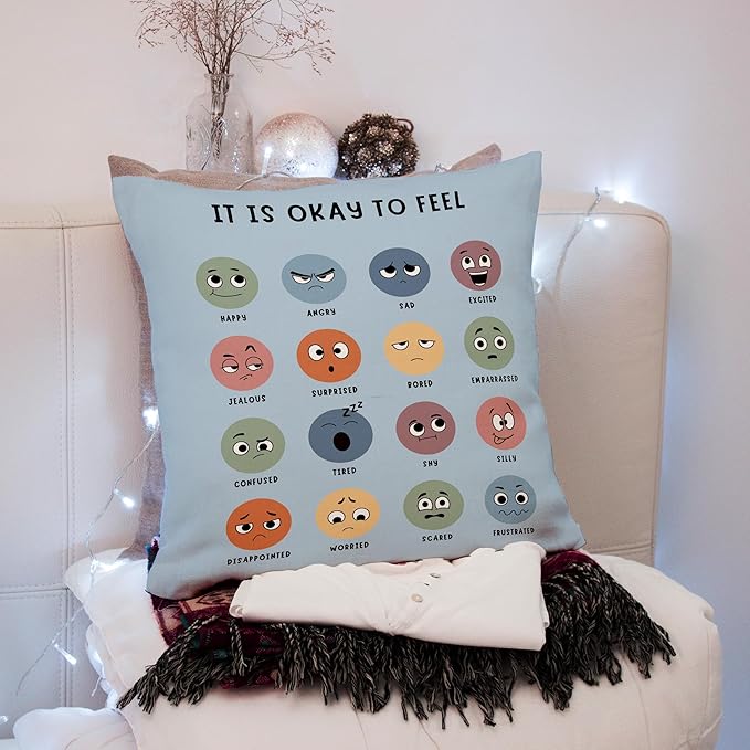 Nogrit Counseling Office Must Haves Throw Pillow Cover, Calming Corner, Mental Health Pillowcase Decor for Home Kids,Mental Health Counselor Gifts, Calming Corner Pillow Covers 18x18 Light Blue
