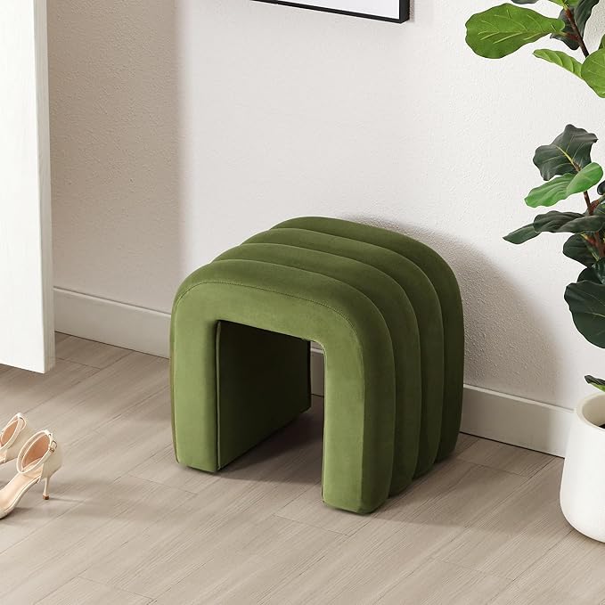 Multi-Functional Ottoman Stool, Footrest for Couch, Modern Vanity Stool for Make-up Room, Living Room and Entryway, Small Cute Footstool (Olive Green Velvet)