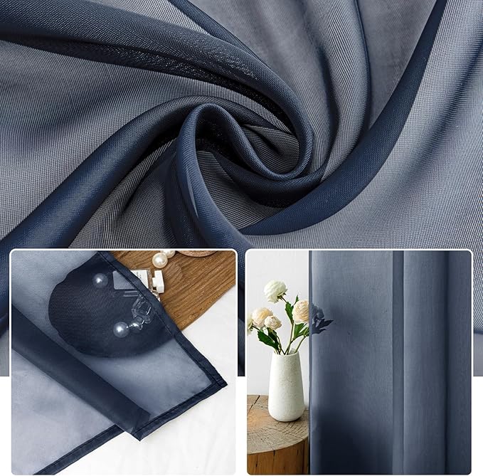 MIULEE 2 Panels Navy Blue Sheer Window Curtains Elegant Window Voile Panels/Drapes/Treatment for Bedroom Living Room (54X72 Inches)