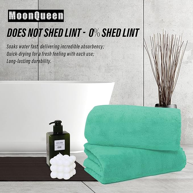 MOONQUEEN 6 Pack Premium Bath Towel Set - Quick Drying - Microfiber Coral Velvet Highly Absorbent Towels - Multipurpose Use as Bath Fitness, Bathroom, Shower, Sports, Yoga Towel (Aqua Green)