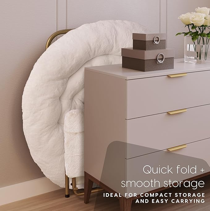 Milliard Cozy Chair/Faux Fur Saucer Chair for Bedroom/X-Large (White + Footrest)