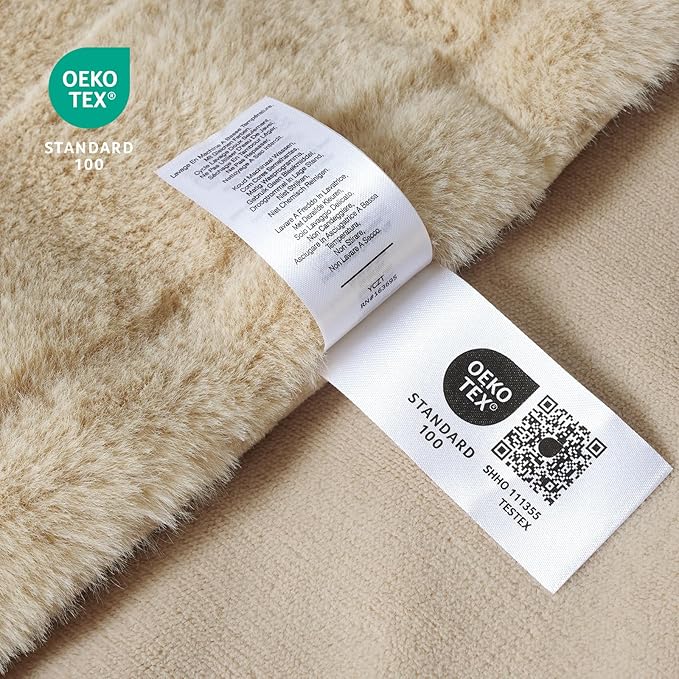 Cozy Bliss Fluffy Faux Fur Blanket King Size for Bed, Fuzzy Soft Striped Plush Blanket, Thick Throw for Bedroom Couch Gift, 108x90 Inches Beige