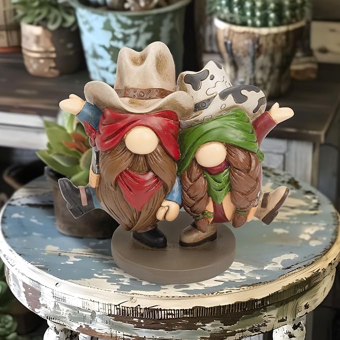 Western Cowboy Cowgirl Gnomes Decor, 5.1x4.9 Inchs Resin Figurines Southwestern Table Shelf Desk Indoor Decorations for Home, Cowboy Gifts