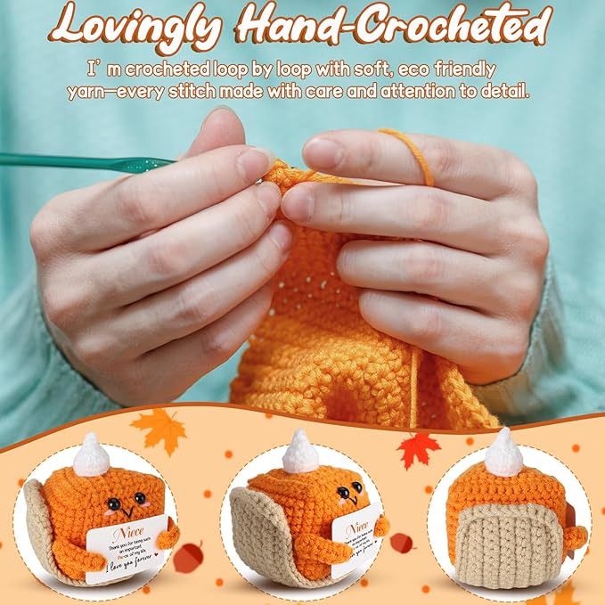 Thank You Gifts for Niece from Auntie Uncle, Mini Crochet Pumpkin Pie Plush, Birthday Presents for Halloween Thanksgiving Christmas Stockings Stuffer Emotional Small Cute Decorations