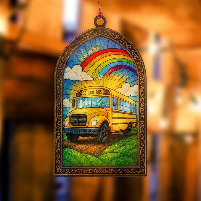 Bus Driver Gifts, Bus Driver Appreciation Gifts, School Bus Ornament, Retirement Gift for School Bus, Christmas Ornament 2025, Suncatcher Effect Stained Glass Window Hanging