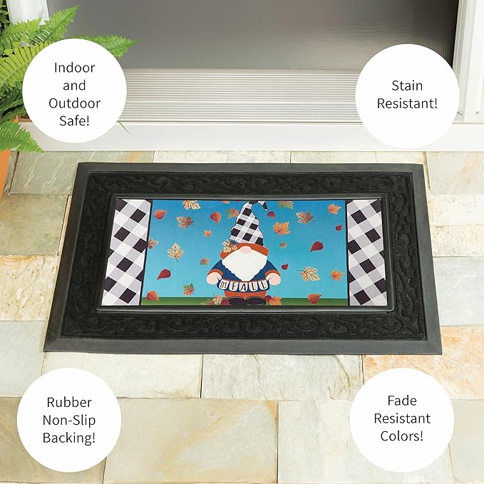 Evergreen Sassafras Fall Christmas Holiday Doormat Insert Bundle & Tray Set of 5, Interchangeable Entrance Door mats Indoor and Outdoor Welcome Mat 30 x 18 Tray Non Slip Backing Low Profile
