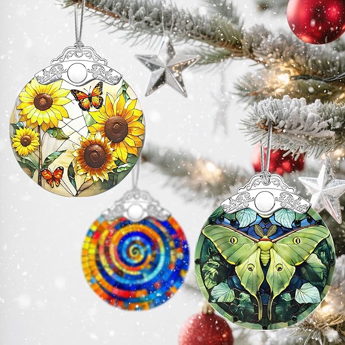 Stained Glass Ornament, Christmas Ornament, Hanging Ornaments for Home Decor & Christmas Tree Ornaments – Exquisite Holiday Decor, Xmas Gifts & Holiday Present - Sunflower & Butterfly
