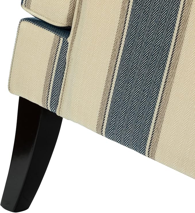 HULALA HOME Modern Accent Chair with Arms and Wooden Legs, Mid Century Accent Chair Armchair High Back Rest, Padded Armrest and Comfortable Cushioned Seat for Living Room (Stripe Blue)