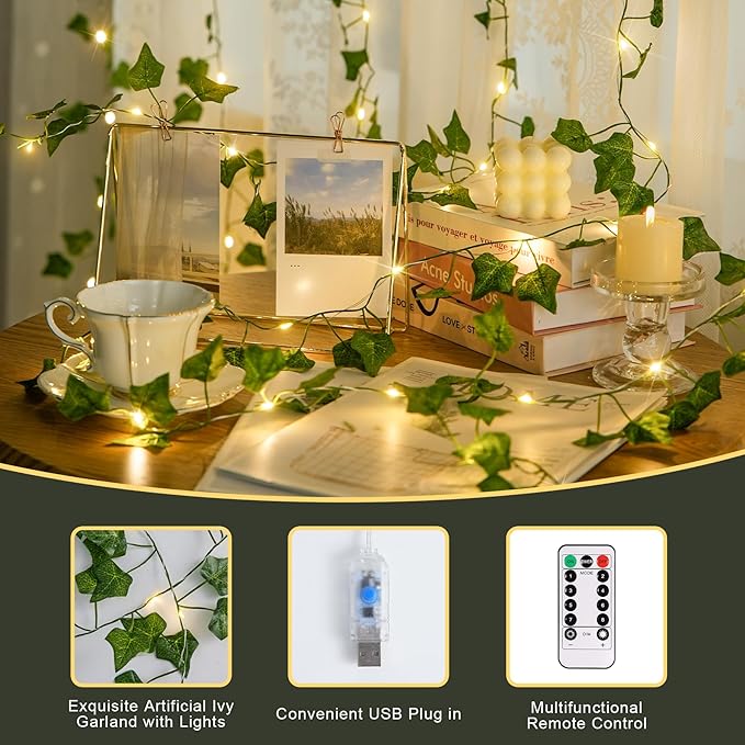 JMEXSUSS Vines Lights for Bedroom, 200 LED Vines Fairy Lights, Artificial Ivy Leaf Light for Wall Curtain Wedding Party Indoor Decor, 6.5ft x 6.5ft with Remote