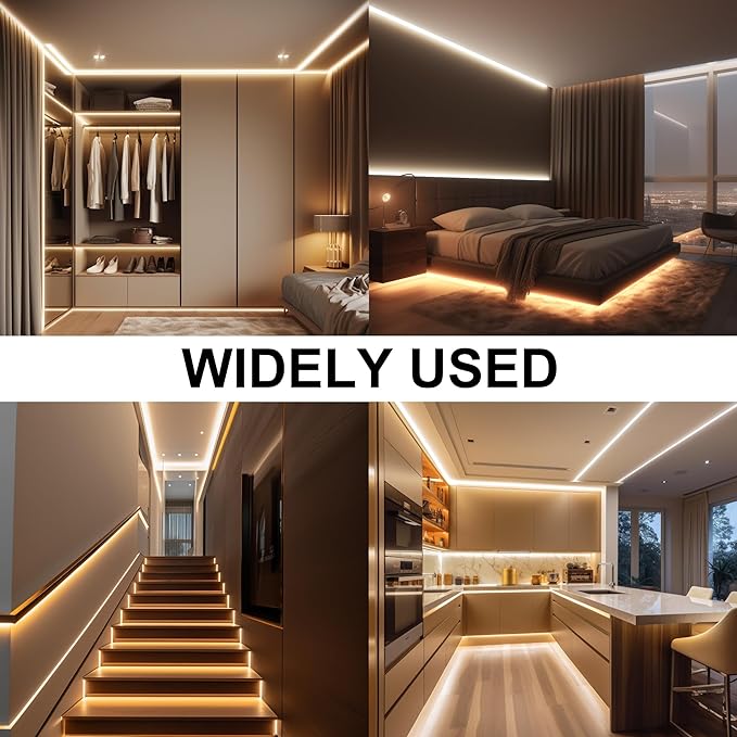 32.8ft COB LED Strip Light Warm White, High Bright LED Strips with 320LEDs, RF Remote and UL Power Supply, 3000K Dimmable LED Lights for Bedroom,Kitchen, DIY Home Decoration, 2 Rolls of 16.4ft