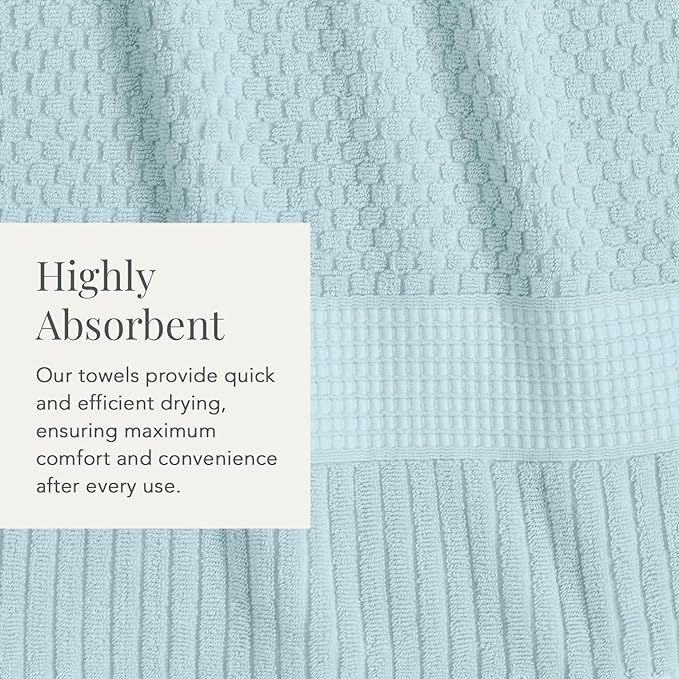 NY Loft 100% Cotton Bath Towels 4 Pack | Super Soft & Absorbent Quick-Dry Bath Towels 30" x 52" | Textured and Durable Cotton | Trinity Collection (4 Pack Bath Towel, Seafoam)