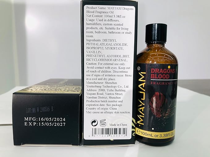 MAYJAM 100ML/3.38FL.OZ Dragons Blood Fragrance Oils with Glass Dropper, Essential Oils for Diffusers for Home, Long Lasting Scented Oils for Diffusers Soap Candle Making